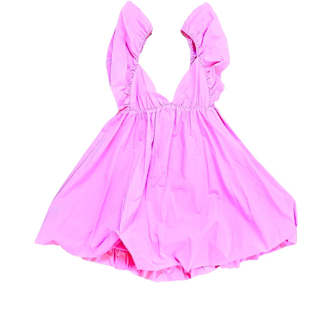 Bibi Babydoll Dress, Pink, Bubble Hem, Tie Back Flirty Party‎ Dress, Size S NWT